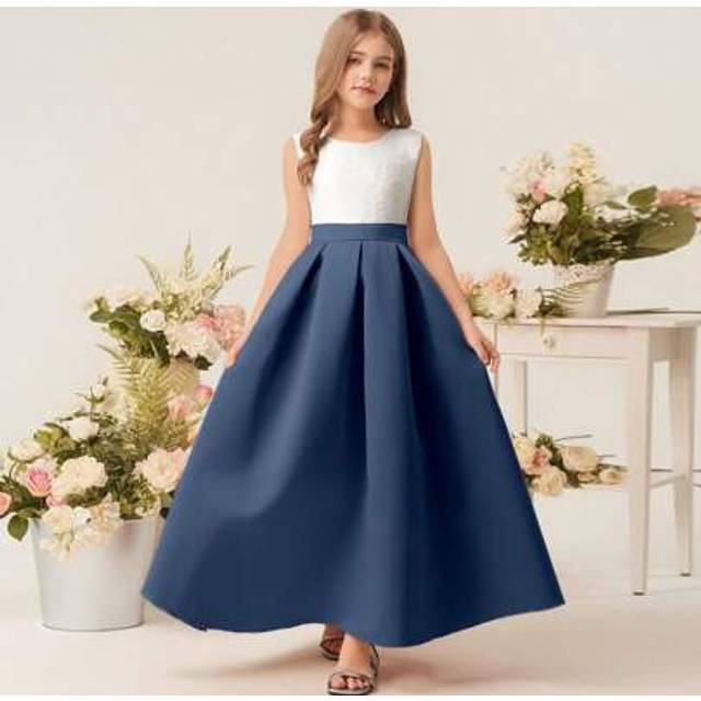 SHEIN Girl Satin A-Line Round Neck Sleeveless Princess Dress, Luxe For Wedding, Birthday Party, Anniversary, Flower Girl, Bridesmaid, Vacation