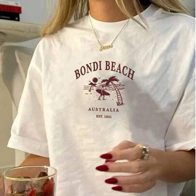 SHEIN Women&#39;s Casual Bondi Beach Print Short Sleeve T-Shirt