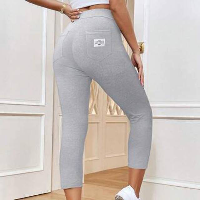 SHEIN Women&#39;s Casual Versatile Skinny 7/8 Capri Pants With Back Pocket