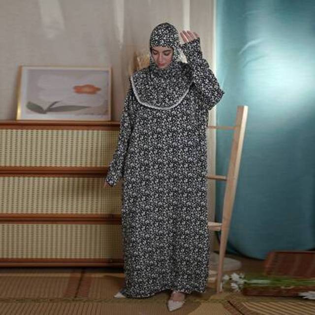 SHEIN New Elegant African Women&#39;s Floral Lace Trim Gown, Modest Abaya
