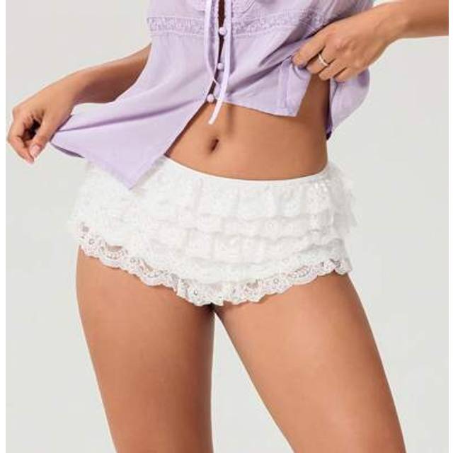 SHEIN Women&#39;s Lace Tiered Ruffled Shorts Cute Bottoms High Rise Lolita Short Pants For Summer Beachwear