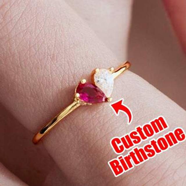 SHEIN Custom Birthstone Ring, Double Gemstone Heart-Shaped Birthstone Ring. It&#39;s A Simple And Personalized Gift, Suitable For Giving To Friends, Besties, Mo