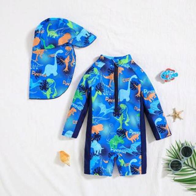 SHEIN 2pcs/Set Baby Boy & Baby Girl Casual Cute Cartoon Pattern Contrast Color Long Sleeve Romper & Shorts Set, Swimsuit, Suitable For Spring/Summer, Home,