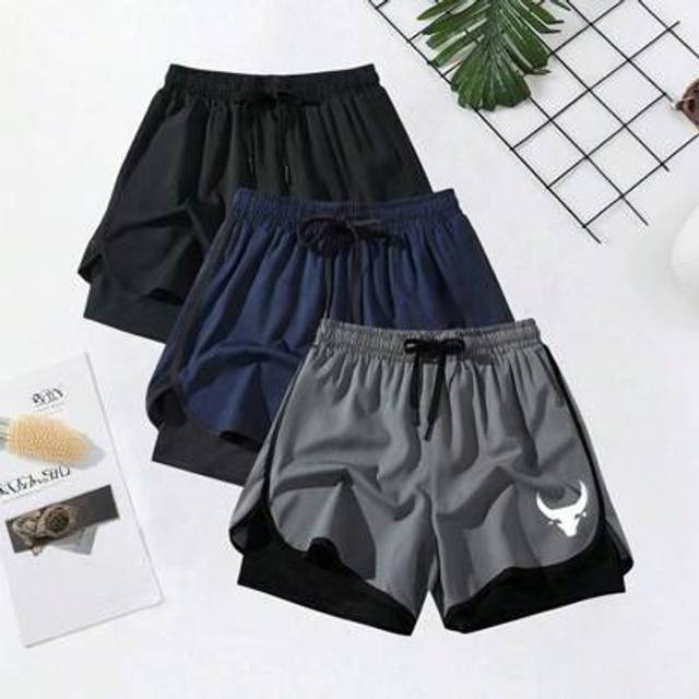 SHEIN 3pcs Men&#39;s Casual Everyday, Fitness, Running, Outdoor Sports Double Layer Shorts