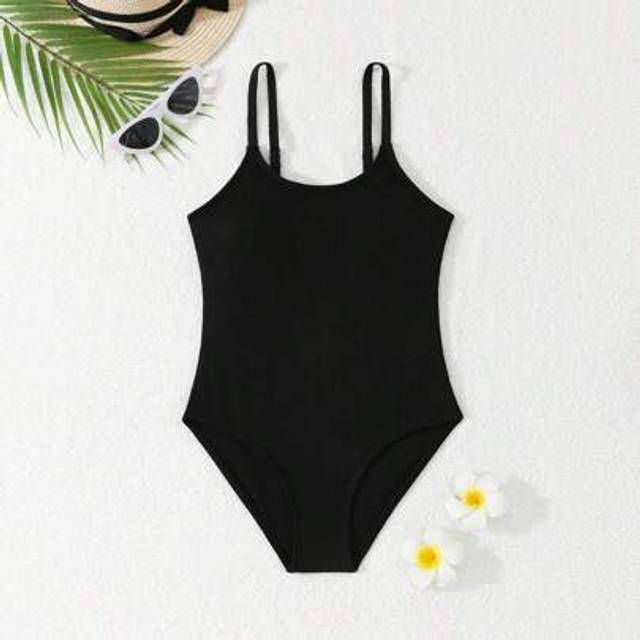 SHEIN Tween Girls&#39; Solid Color Textured Fabric & Fashionable Swimsuit Summer Holiday