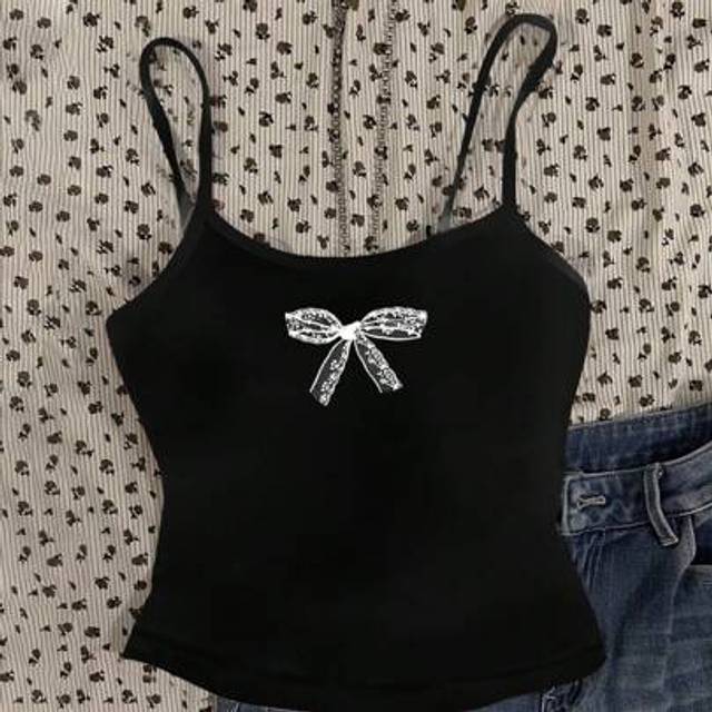 SHEIN Teenage Girls Casual Lace Butterfly Decorated Camisole Tank Top, Summer