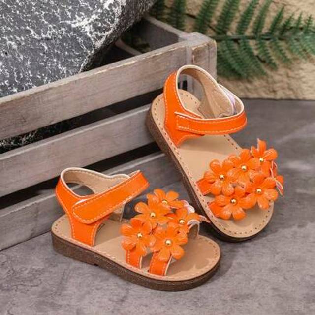 SHEIN 1 Pair Fashionable & Cute Flower Decorated Open Toe Sandals For Baby Girls, Breathable Lightweight Suitable For Indoor, Outdoor And Party Wear