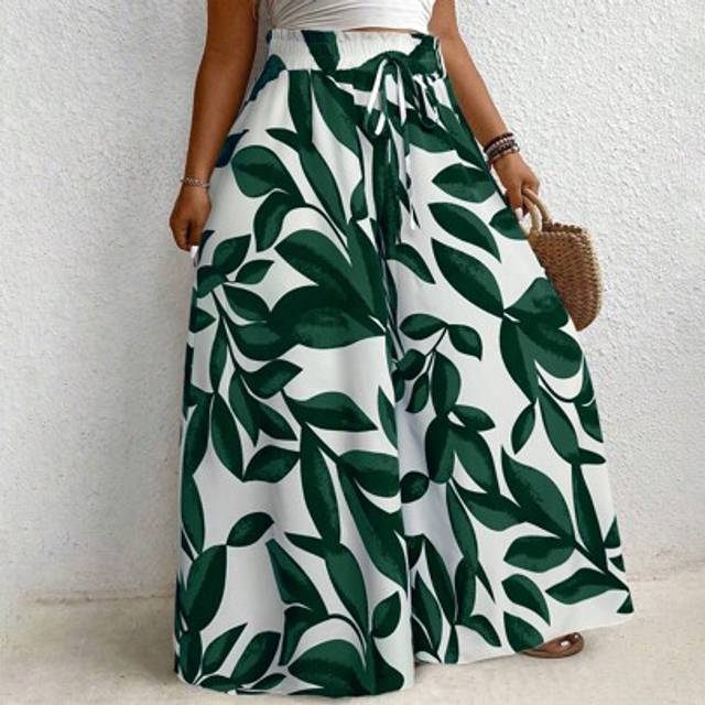 SHEIN Plus Size Casual Floral Print Wide Leg Pants For Vacation
