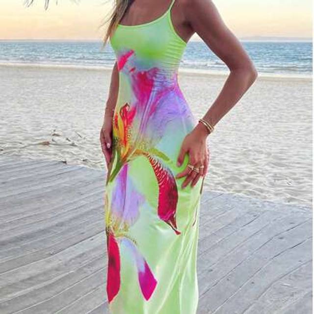 SHEIN Women&#39;s Knit Placement Print Sexy Beach Vacation Slip Dress
