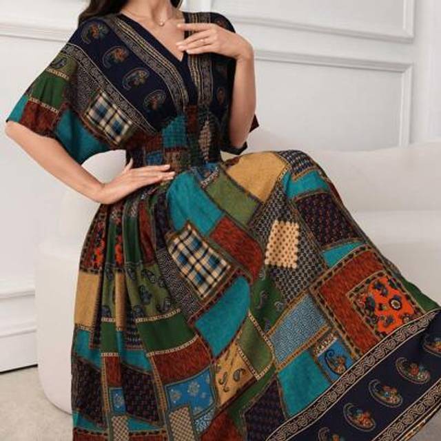 SHEIN Casual & Conservative Position Flower Print Long Dress For Women