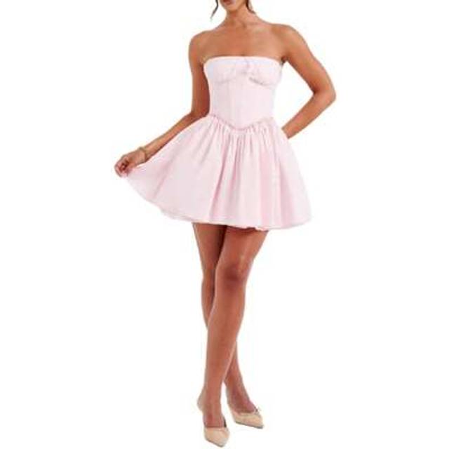 SHEIN Women&#39;s Corset Mini Dress Strapless Tie-Up Front Lace Trim Tube Top Dress Short Party Dress