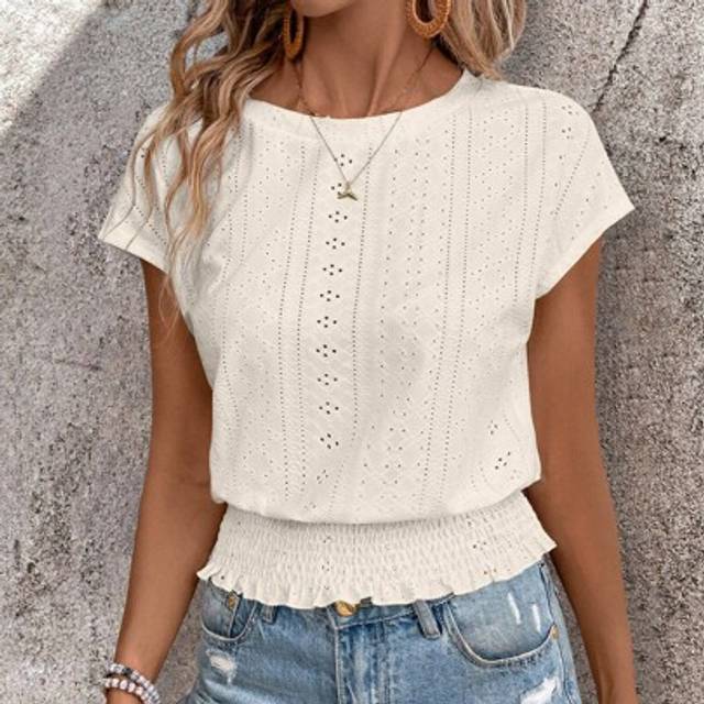 SHEIN Crew Neck, Textured Fabric, Elastic Waist Bodycon T-Shirt