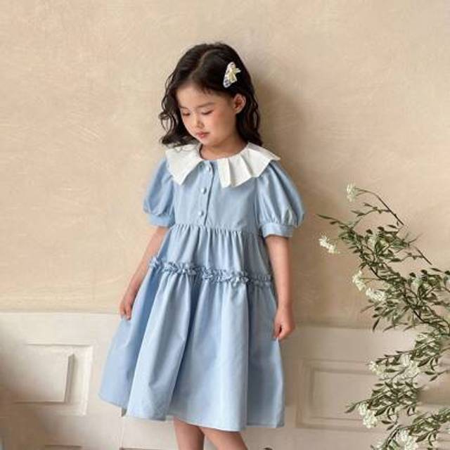 SHEIN Little Byeori Young Girl Woven Contrast Color Ruffle Hem Loose Dress,Suitable For Spring And Summer