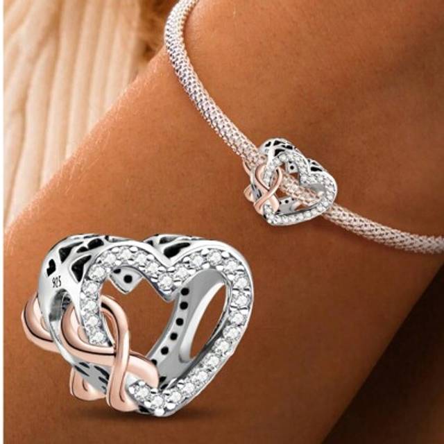 SHEIN S925 Sterling Silver Exquisite Hollow Heart Shape Pendant Charm Pendant Ball Suitable For Bracelets DIY Women&#39;s Jewelry Valentines