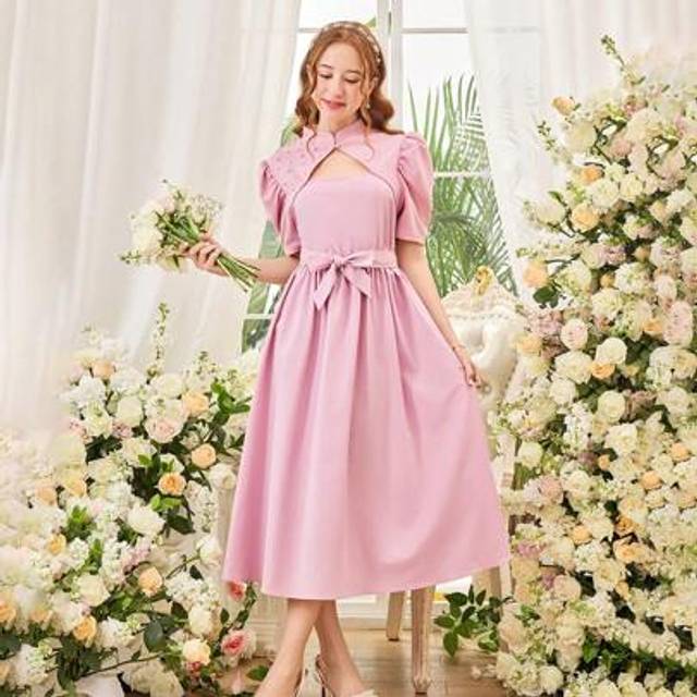 SHEIN Elegant Black & White Classic Summer Girl Pearl Gigot Sleeve Splice Short Sleeve Crop Top With Belt Waistline Mini Dress, Graceful Princess Dress