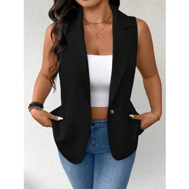 SHEIN Plus Size Women&#39;s Thin Casual Minimalist Sleeveless Blazer