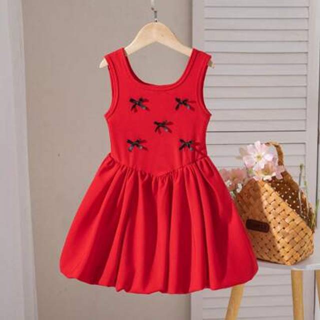 SHEIN Young Girl Black Sleeveless Vintage Princess Dress With Butterfly Bow Decor, Sweet And Sour Waist, Summer Young Girl Party Dress Young Teen Girls Dres