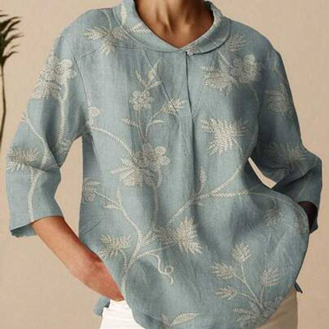 SHEIN Women&#39;s Retro Floral Embroidery Print Casual 3/4 Sleeve Blouse