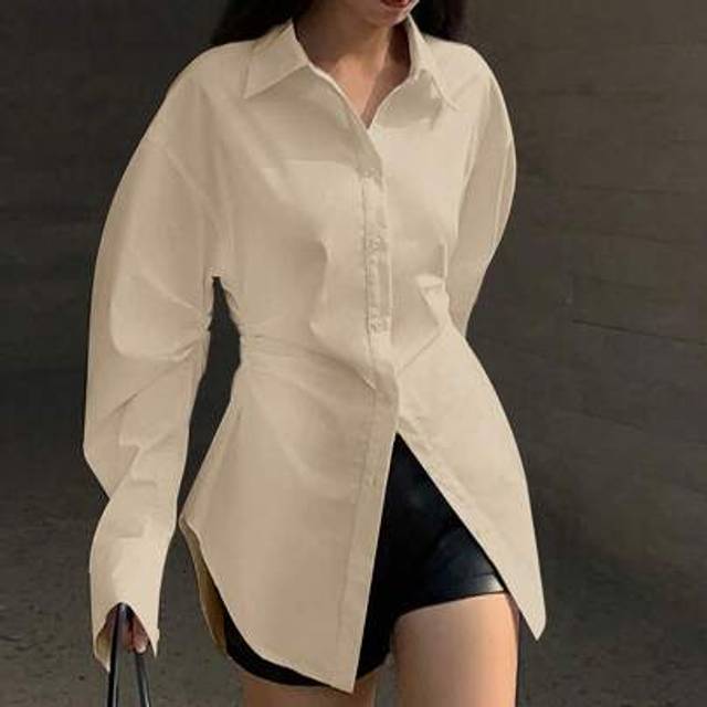 Calvaya Women&#39;s Elegant Holiday Pleated Side Button Front Long Sleeve Blouse