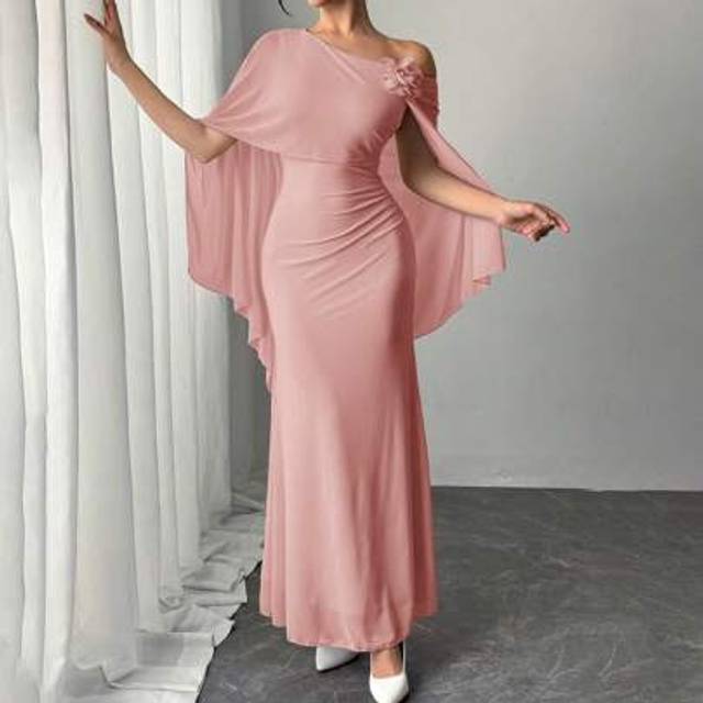 Firerie Women&#39;s Elegant Charming Romantic Ruched Solid Mesh Floral Wrap Dress, Suitable For Valentine&#39;s Day, Date, Dance Party Dresses For Wedding Event