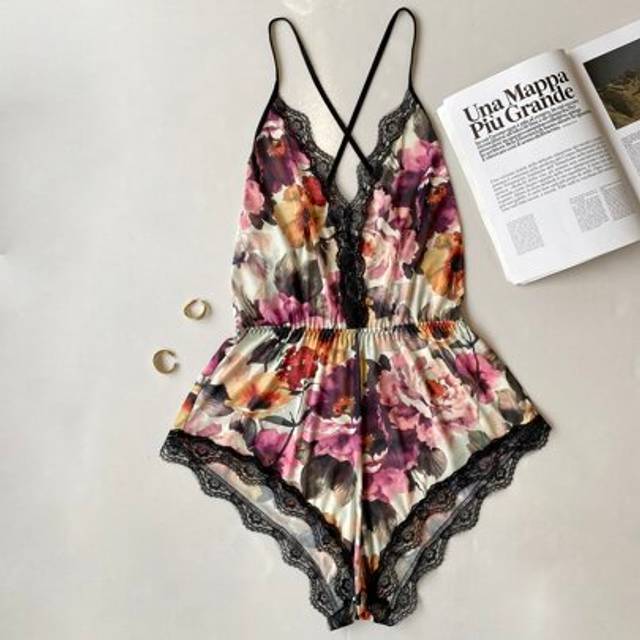 SHEIN Floral Lace Trim Romper ,Vacation