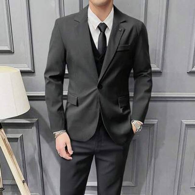 SHEIN New European And American Style Groom Wedding Suit, Korean Version Business Professional Casual Gray Suit For Men