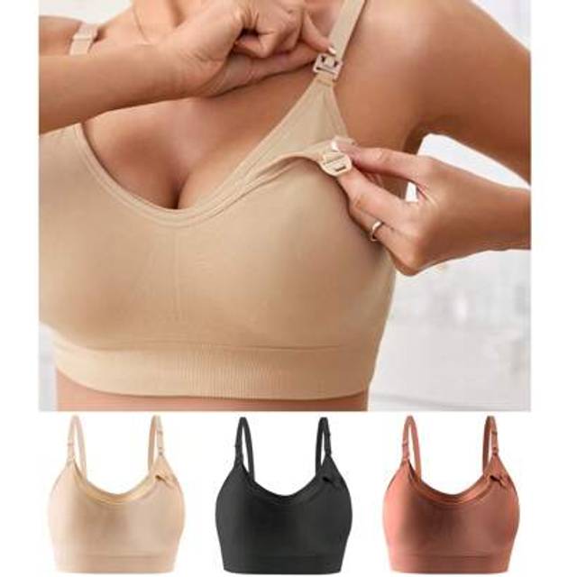 SHEIN 3pcs/Set Pregnant & Nursing Front Clasp Seamless Breastfeeding Bras, Comfortable & Prevent Sagging, Maternity & Postpartum Use