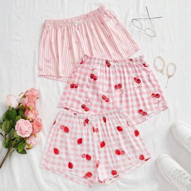 SHEIN 3pcs/Set Women Plaid Lounge Bottoms Sleep Shorts