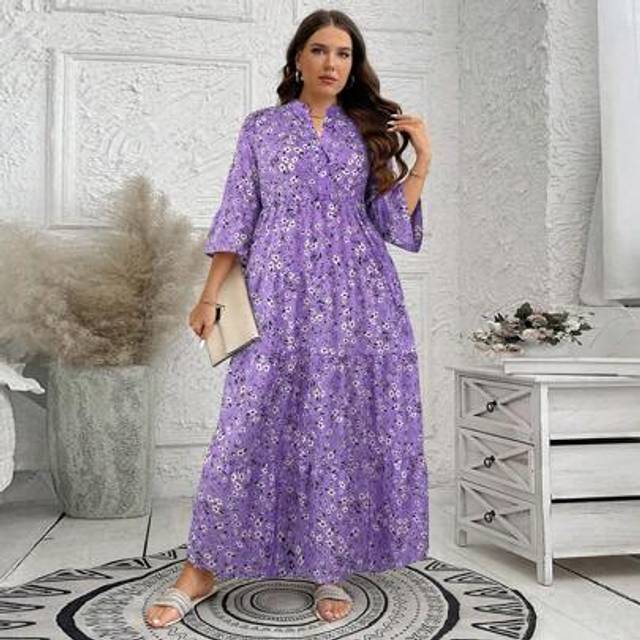 SHEIN Plus Size Pink Ditsy Floral 4 Layers Doll Dress & Floor Length Fall Dresses Combo Fall Wedding Guest Dress Elegant Women Dresses Mother Day Summer Max