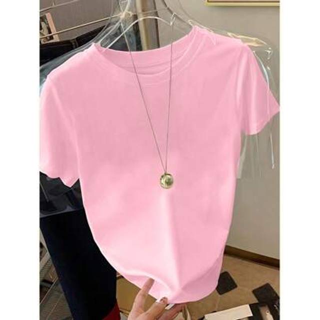 Lalippa Women&#39;s Plain Casual Versatile Crew Neck Short Sleeve T-Shirt