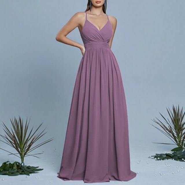 SHEIN Solid Color Lace Patchwork Backless Halter Bridesmaid Dress