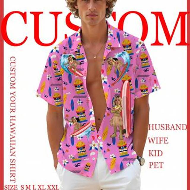 SHEIN 2025 Latest Custom TIKI Hawaiian Shirts Featuring Faces â Ideal For All Genders, Personalized Tropical Beachwear For Couples & Special Gifts For Lov