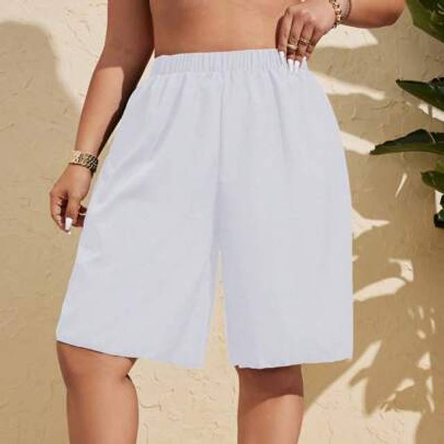 SHEIN Plus Size Women Solid Color One Piece Bermuda Shorts, Vacation Beach Pants