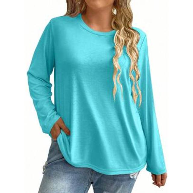 SHEIN Plus Size Casual Solid Color Round Neck Long Sleeve T-Shirt