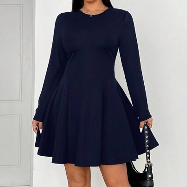 SHEIN Plus Size Women Long Sleeve Casual Sexy Cute Fitted Ruffle Hem Short Dress