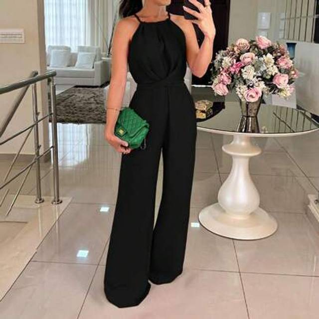 SHEIN Women&#39;s Fashion Solid Color Tied Front Sleeveless Jumpsuit, Lightweight Breathable Loose Leg Romper For Summer, Summer Outfits For Women, Elegant For