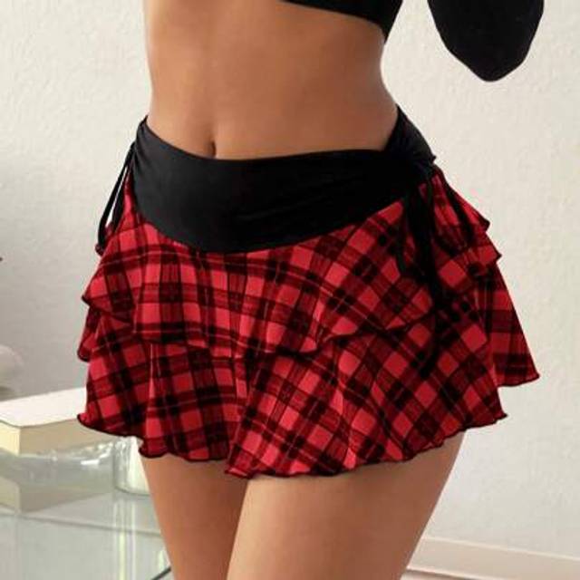 SHEIN Women Solid Color Lace-Up Simple Casual Mini Skirt