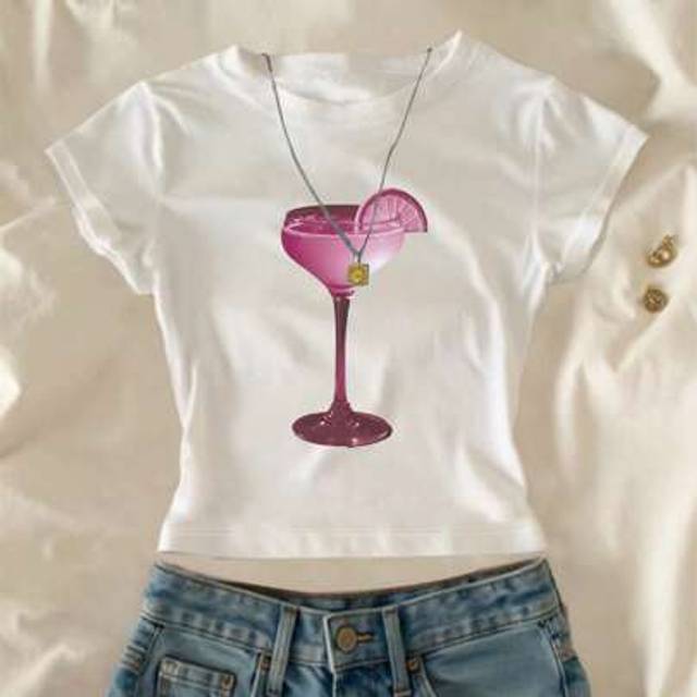 INAWLY Cute & Sexy Y2K Style Women Short Sleeve Round Neck Cropped T-Shirt