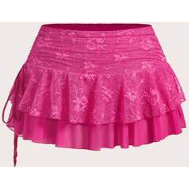 SHEIN Plus Size Lace Net Tulle Ruffle Drawstring Pleated Skirt