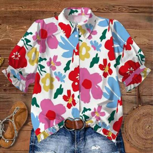 SHEIN Retro Vintage Style Japanese Streetwear Aesthetic Artistic Baroque Ditsy Floral Short Sleeve Shirt