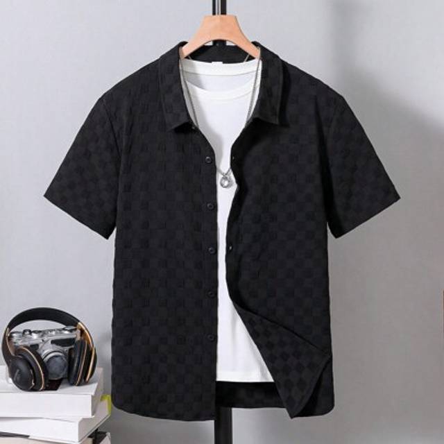 SHEIN Teen Boy Fashionable Loose Plaid Daily Short Sleeve Shirt For All Occasions