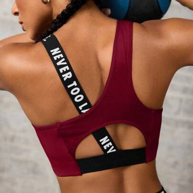 POWERISTA Women&#39;s Contrast Color Letter Knitted Asymmetric Sports Bra