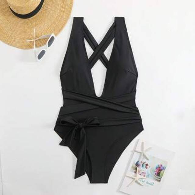 SHEIN The Latest One-Piece One-Piece Sexy Swimsuit With Deep V Solid Color And Plus Size, Designed For Summer Poolside Parties