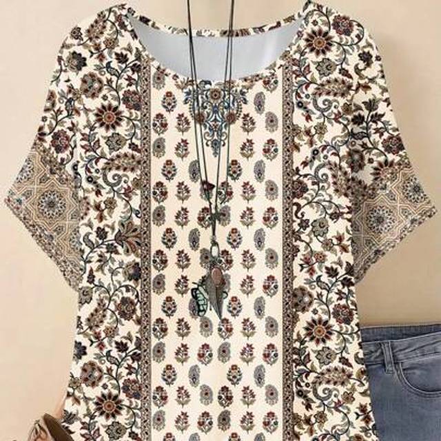 INAWLY Women&#39;s Vintage Floral Elegant Short Sleeve Blouse, Comfortable Casual Ladies Top For Spring & Summer
