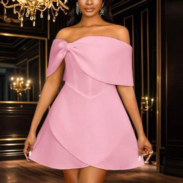 SHEIN Ladies Sexy Off Shoulder Bow A Line Short Asymmetrical Bridal Shower Wedding Party Dresses ,Graduation Dress