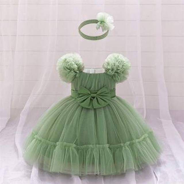 SHEIN Baby Girls Bow Tulle Cute 1st Birthday Party Princess Dress For Birthday Celebration