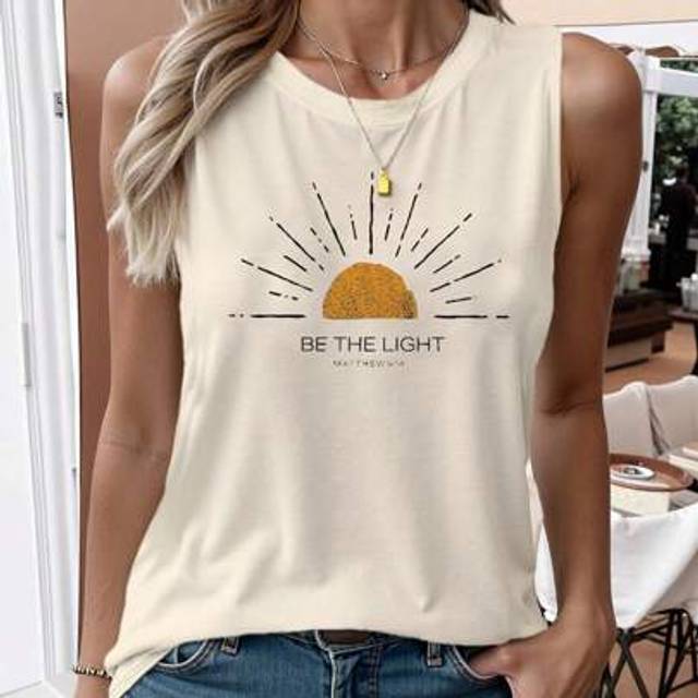 INAWLY Summer Tank Top &#34;Become The Bright Sun&#34; - Vintage Sun Ray & Letter Print Loose Casual Sleeveless Vest For Women