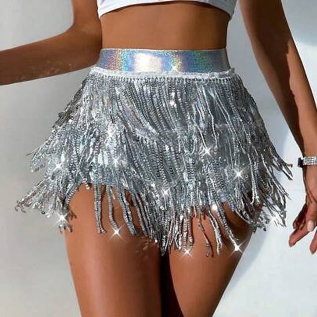 SHEIN Women Sexy Sparkly Sequin Fringe Shorts For New Year Holiday Party Clothes
