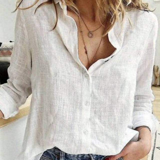 SHEIN Solid Button-Up Shirt, Elegant Long Sleeve Collared Shirt