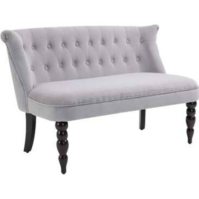 SHEIN HOMCOM 2 Seat Sofa Lounger Couch With Wood Frame Button Tufts Carved Legs Vintage Design Compact Home Bedroom Loveseat Grey